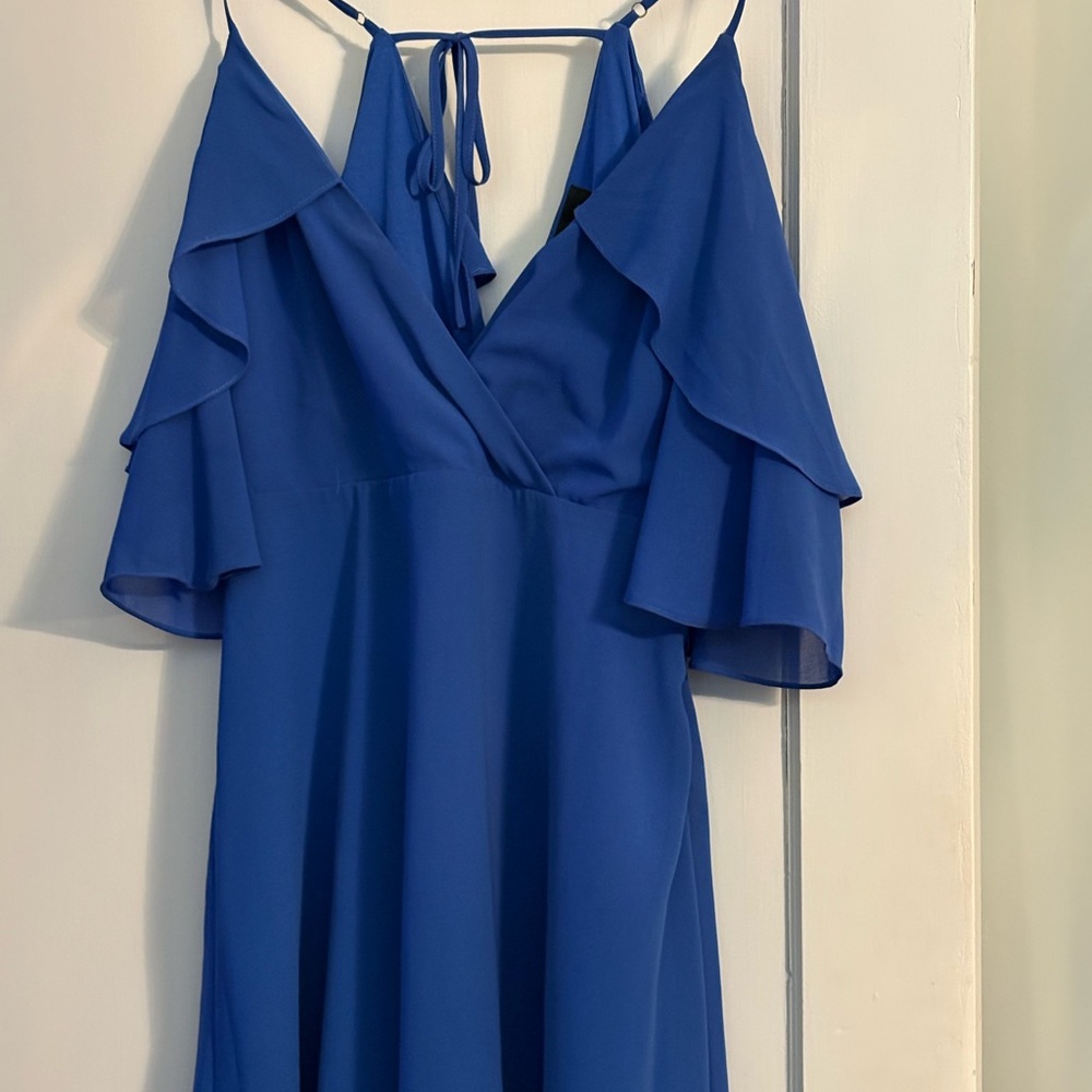 Lulu's Cobalt Blue Asymmetrical Ruffle Dress